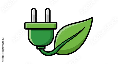 Green Energy Plug with Leaf Symbol for Eco-Friendly Power.
