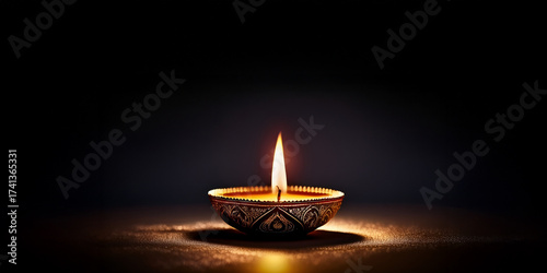 Diya Isolated On Dark Diwali Background