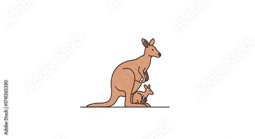 Cute cartoon kangaroo mother with joey in pouch.