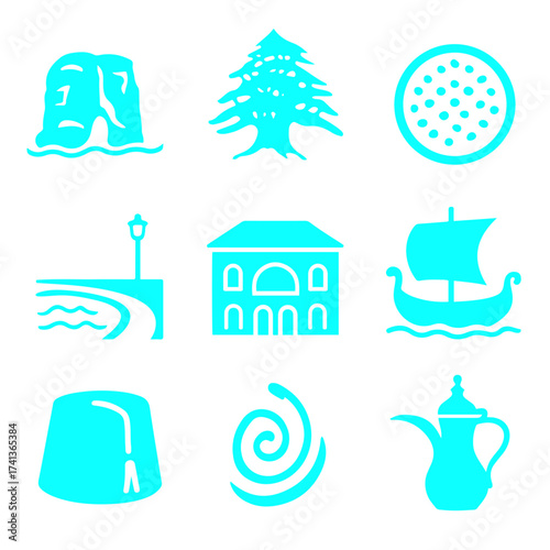 vector isolated blue color beirut traditional cultural symbols