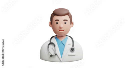 3D Cartoon Male Doctor with Stethoscope and White Coat.