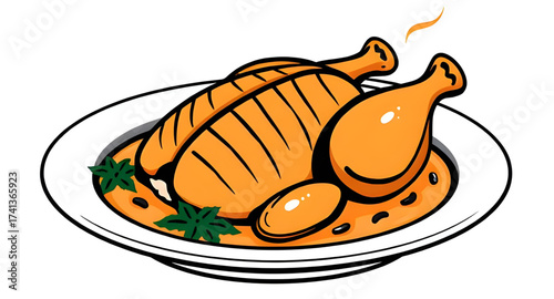 chicken icon, roasted poultry icon, grilled poultry icon, baked meal icon, dinner icon, lunch icon, takeaway icon, fast food icon, restaurant icon, food icon, BBQ chicken icon, cooked meal icon, carto