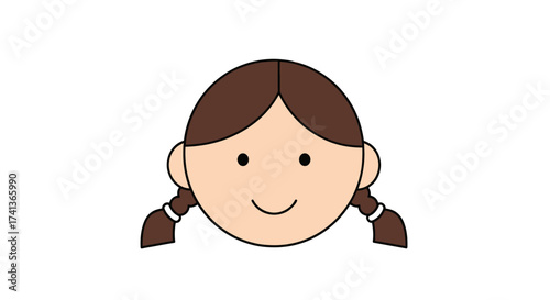 Simple Cartoon Illustration of a Smiling Girl with Braids.