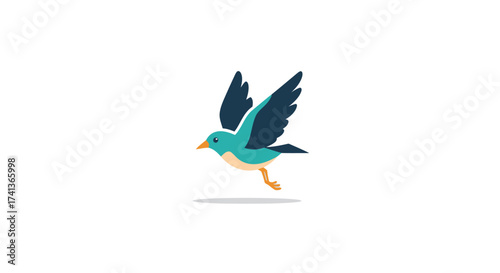 A vibrant turquoise bird with outstretched wings in mid-flight its orange legs extended.