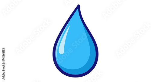 A simple blue cartoon water droplet illustration with a dark outline and a glossy highlight.