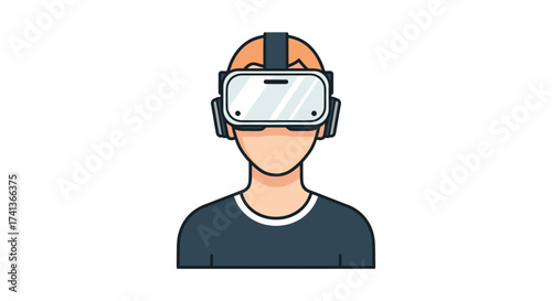 Illustrated Person Wearing Modern Virtual Reality Headset.