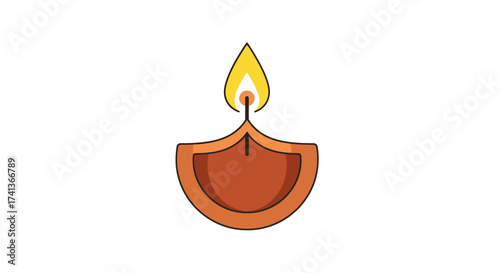 Simple Cartoon Illustration of a Lit Oil Lamp.