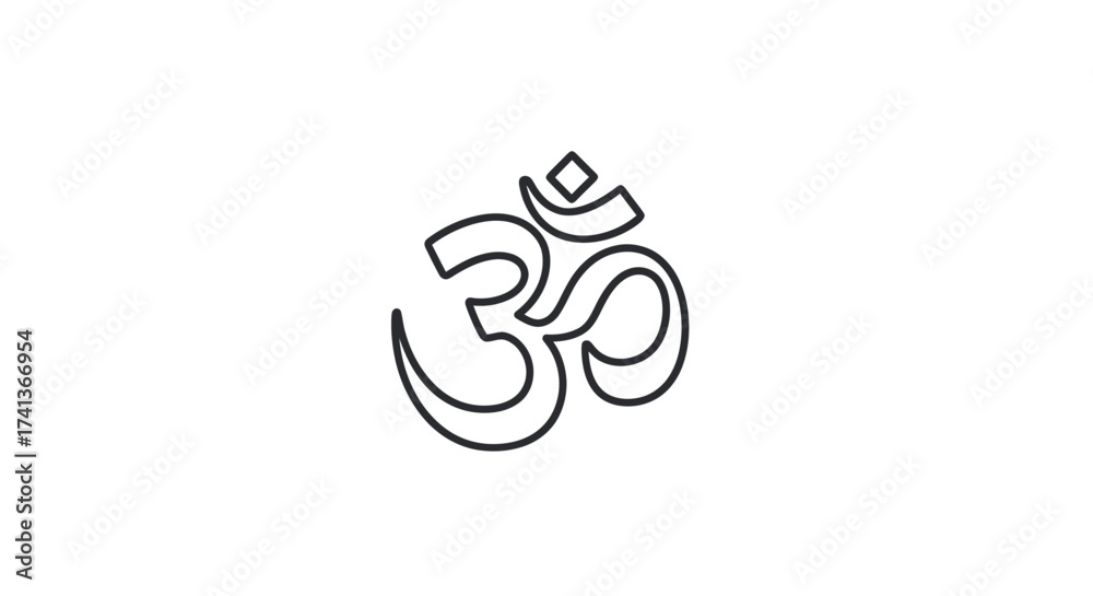 Fototapeta premium Simple Black Outline of the Om Symbol on White Background.