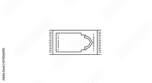 Minimalist Line Art Icon of Islamic Prayer Mat with Mihrab Design.