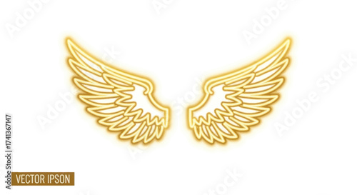 Elegant Golden Angelic Wings Vector Illustration with Detailed Feathers.