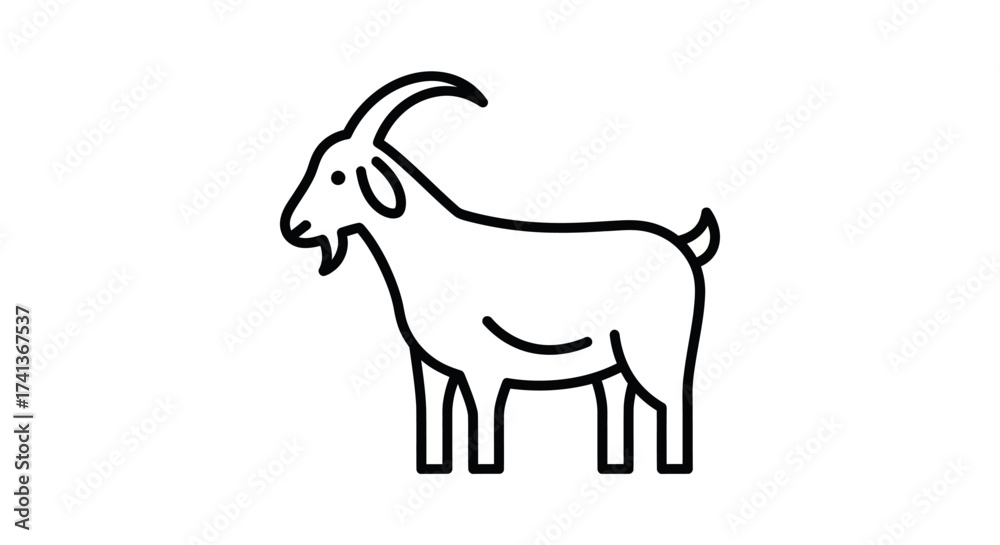 Fototapeta premium Stylized Line Art Illustration of a Standing Goat with Curved Horns.