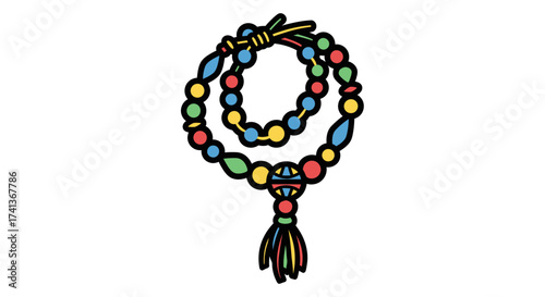 Colorful Beaded Necklace with Tassel and Knotted Cord.
