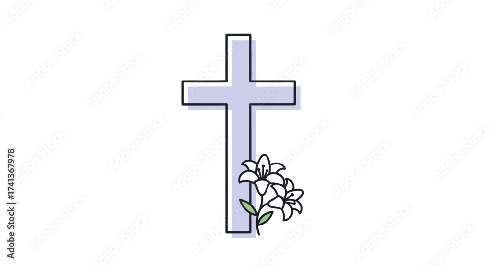 Fototapeta premium Simple Lilac Cross Adorned with Delicate White Lilies.