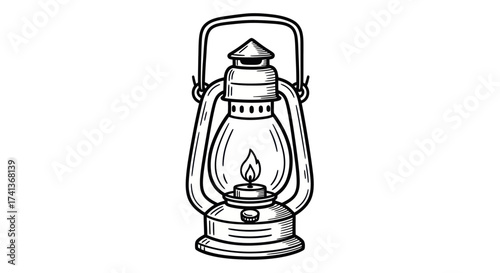 Vintage Kerosene Oil Lantern Hand-Drawn Illustration.