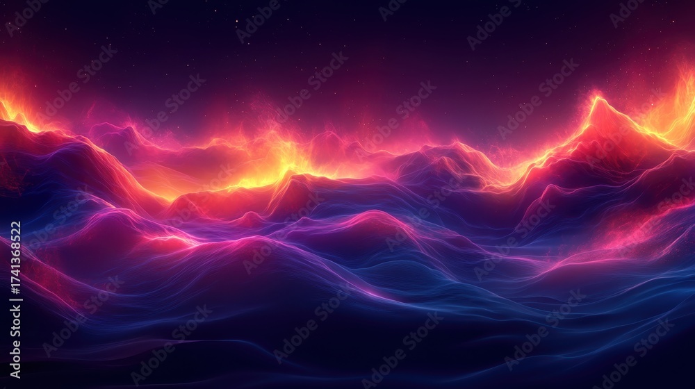 Fototapeta premium Vibrant Abstract Landscape with Fiery Colors and Ethereal Waves