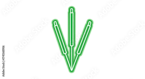 Glowing Green Neon Acupuncture Needles Pointing Downwards.