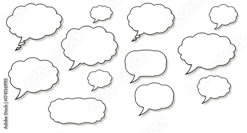 round speech bubble doodle, square speech bubble, rectangle speech bubble, oval speech bubble, cloud speech bubble, thought cloud bubble, star speech bubble, heart speech bubble, lightning speech bubb
