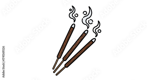 Three lit incense sticks emitting smoke a symbol of aromatherapy and relaxation.