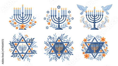 Menorahs, Stars, and Doves in Floral Designs for Jewish Celebrations