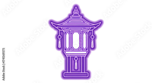 Ornate Purple Pagoda Lantern with Glowing Neon Outline.