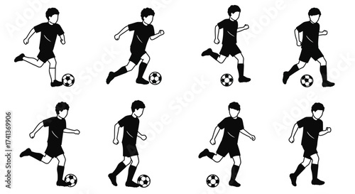 A sequence of a soccer player running and kicking a ball