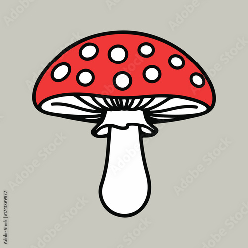 UK Fungus Day vector artwork with whimsical toadstool fairy houses, forest mushrooms, spore bursts, and seamless mushroom pattern in flat minimalist solid colors