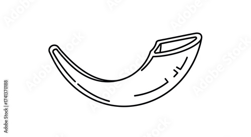 A simple black and white line art illustration of a traditional Jewish shofar horn.