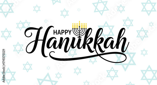 Festive Hanukkah greeting card design with menorah and Star of David pattern, perfect for holiday celebrations