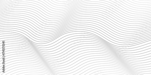Abstract gray smooth wave on a white background. Dynamic sound wave. Design element. Vector illustration. Undulate Grey Wave Swirl, frequency sound wave, twisted curve lines with blend effect.
