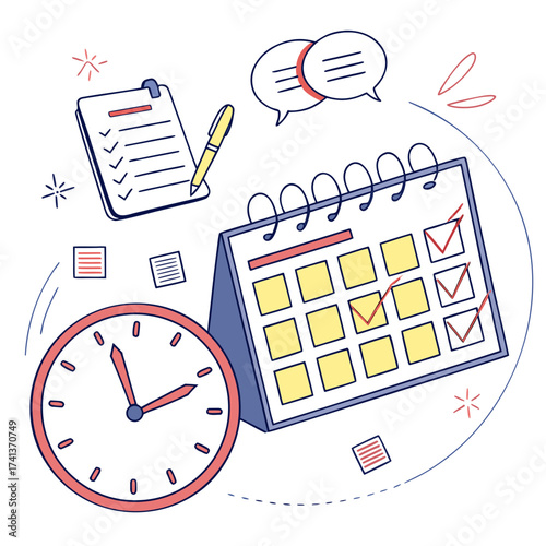 Calendar and clock for time management concept