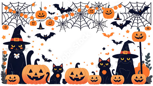 banner design cute and spooky theme includes pumpkins black cats bats