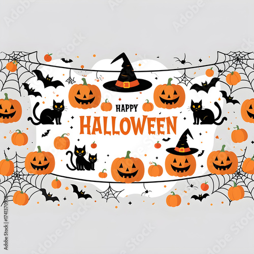 banner design cute and spooky theme includes pumpkins black cats bats