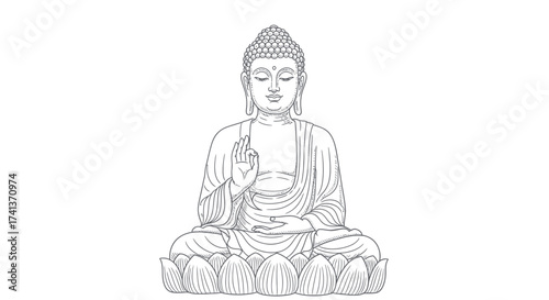 Serene Buddha Illustration in Lotus Position with Hand Gesture.