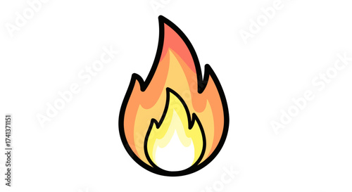 Stylized illustration of a vibrant cartoon-like flame with bold outlines.