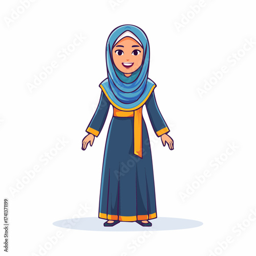 Smiling Muslim woman in traditional hijab and dress