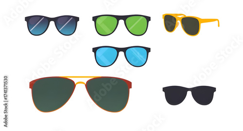 sunglasses, set, eyewear, shades, collection, vector, fashion, accessory, style, summer, cool, lenses, UV protection, reflection, modern, trendy, glasses, frame, plastic, metal, polarized, isolated, w