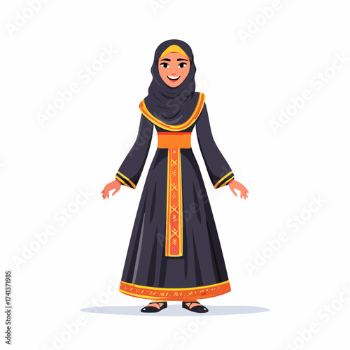 Woman in hijab traditional arabic clothing with transparent background