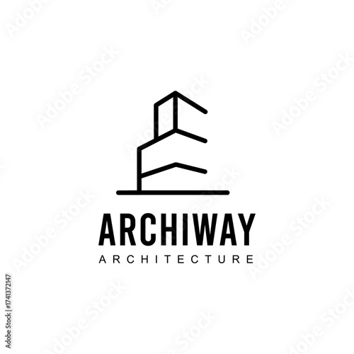Modern architectural logo design featuring a minimalist building outline and strong typography