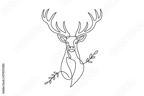  minimalist continuous line drawing of a majestic deer head with antlers