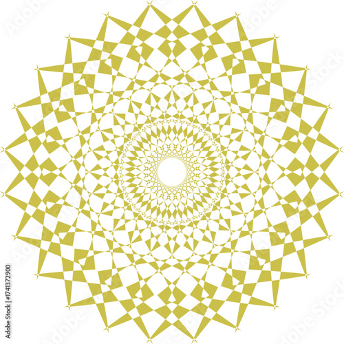 Wallpaper Mural Yellow Geometric Mandala: A mesmerizing geometric mandala showcasing intricate patterns and symmetrical designs, perfect for spiritual practices and relaxation.  Torontodigital.ca
