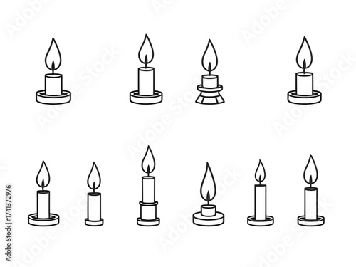 cartoon candle flame, hand drawn candles, art candle pack, cute candle set, illumination icon, warm light illustration, cozy atmosphere, festive decoration, candle clipart, relaxing mood, candlelight 