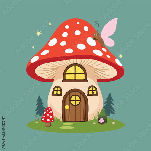 UK Fungus Day vector illustration of woodland mushrooms, fly agaric, chanterelle, and toadstools in flat solid color, cartoon and botanical style artwork
