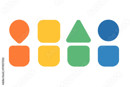 Vector infographic template with colorful abstract shapes. Set of geometric icons for business data visualization, workflow layout, diagram, options banner, and step presentation.