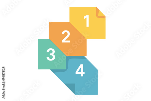Infographic template with 4 steps. Business process diagram with numbers. Vector illustration for presentation layout. Abstract paper banners for workflow or options. Progress concept.