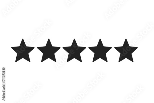 Five stars rating vector icon. Customer review, feedback or evaluation symbol. Satisfaction level and quality check concept. Excellent service and best performance sign for web.