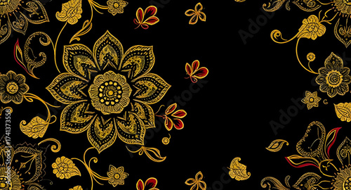 golden floral pattern, seamless fabric design, luxury textile background, gold flower texture, ornamental fabric print, elegant floral motif, vintage brocade pattern, decorative wallpaper design, meta