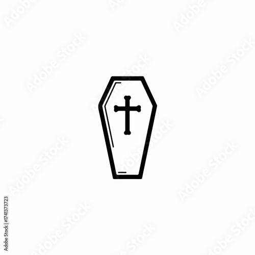 Minimalist Outline Coffin with Cross Illustration Sign Element