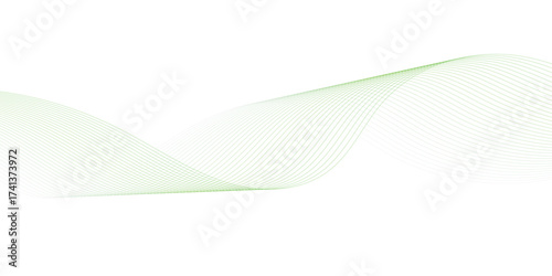 Abstract green smooth wave on a white background. Dynamic sound wave. Design element. Vector illustration. Undulate Grey Wave Swirl, frequency sound wave, twisted curve lines with blend effect.	
