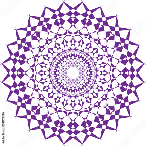 Wallpaper Mural Purple Geometric Mandala Design: A symmetrical and intricate mandala pattern is rendered with precise geometric shapes, creating a mesmerizing visual experience.  Torontodigital.ca