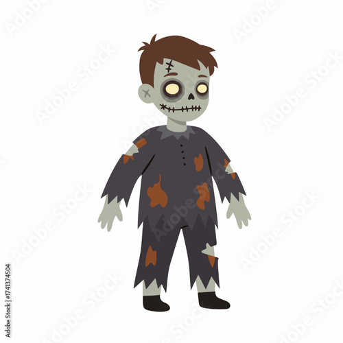 Cute Cartoon Zombie Boy Character Illustration Isolated on White Background